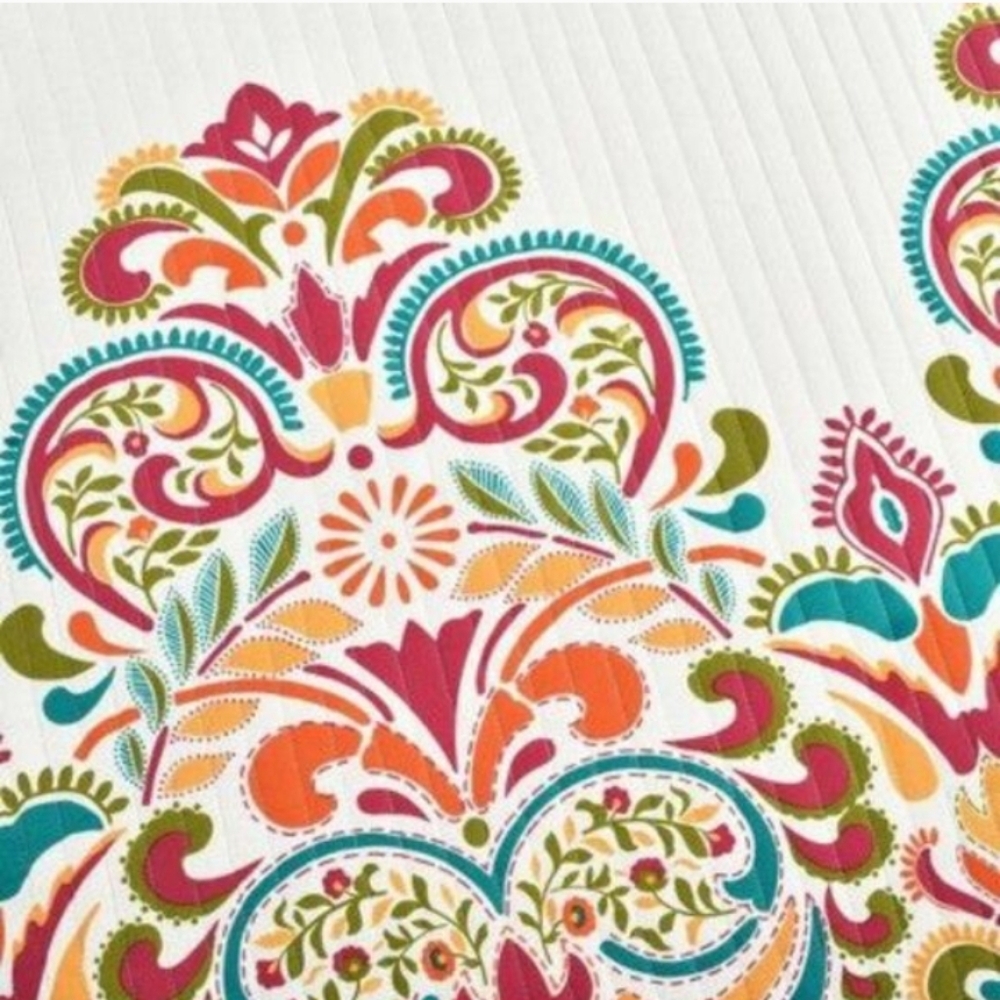 Lush Rustic Farmhouse Boho Colorful Pattern Reversible Quilt Set King - Picture 2 of 4
